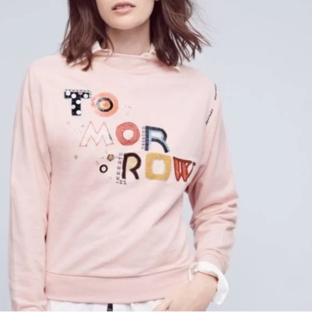 Anthropologie Postmark Tomorrow Embroidered Sequined Beaded Mock Neck Sweater